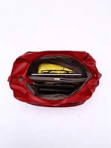 1 buah Tas Tote PU Kasual Modis Warna Merah Polos, Cocok untuk Kerja, Kantor, dan Kehidupan Sehari-hari - Merah - View 5