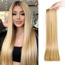 6 piezas Extensiones de cabello liso de 24" resistentes al calor, peluca sintética con clip para mujeres - Multicolor - Ver 12