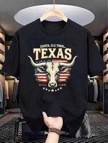 Camiseta de manga corta para hombre Texas, estilo casual, con estampado de la bandera de Texas, cómoda, multifuncional, de cuello redondo, lavable a máquina, transpirable, que absorbe la humedad, para actividades al aire libre. - Negro - Ver 1