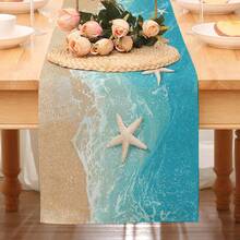 1 pieza Camino de mesa con estampado de estrella de mar pintado a acuarela, decoración rectangular adecuada para mesa de comedor, mesa de café, aparador, soporte de TV, tocador, mesita de noche, aplicable para bodas, tardes de té, fiestas de cumpleaños y diversas reuniones festivas - Multicolor - Ver 7