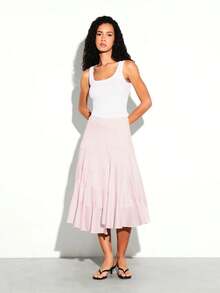 Falda midi con volantes asimétricos a rayas, de cintura alta y estilo fluido y femenino para primavera y verano - Multicolor - Ver 9