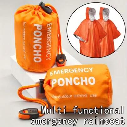 1pc/2pcs/4pcs Outdoor Emergency Thermal Raincoat, Multi-Functional Survival Rescue Blanket Poncho, Thick Aluminum Foil Windproof Waterproof Snowproof Cloak, Lightweight Portable With Storage Bag + Carabiner, High Visibility Orange Design, Waterproof Windproof Warm, Suitable For Hiking Camping Fishing Cycling Outdoor, Reusable, Emergency Shelter, Temporary Rain Cover, Thermal Insulation, Outdoor Work, Reflective Aluminum Foil Lining Enhances Night Visibility