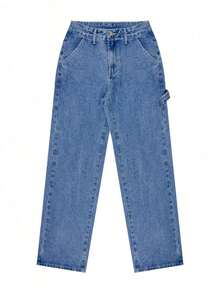 2026 Nuevos Jeans de Pierna Recta Holgados para Mujer, Lavado Vintage, Elegante y de Moda, Estilo Streetwear Y2K, Tela No Elástica, Adecuado para Uso Casual de Primavera/Verano, Negro - Azul - Ver 6