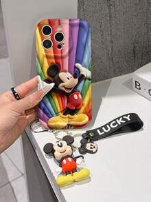 Disney Mickey Mouse Clubhouse Phone Case : 3D Fluffy Pattern Border Protector Phone Soft Phone Case With A Free Cute Mickey Bracelet Chain Lanyard, Mickey, Minnie, Goofy, Donald Duck, Daisy Duck, Pluto, For Apple 17 Promax 17 Pro 16 15 14 13 12 11 Pro Max XS Max X XR Soft Cover Summer Phone Case - 白色 - 查看 3