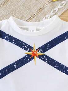 Conjunto de 3 piezas de chaqueta + chaleco + pantalones cortos con estampado de cielo estrellado para niñas, atuendo para actuaciones en el escenario - Azul Marino - Ver 3