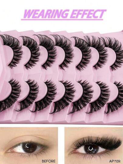 LIMEIKAI 7 Pairs Of Soft, Fluffy False Eyelashes, 6 Pieces Of 18mm Length Variation, High Quality Reusable Material, Suitable For Beginners, Easy To Apply, Creates Magnified, Dramatic, And Voluminous Makeup Look, Ideal For Daily Use, Dates, Parties, Festivals, Perfect Beauty Gift For Women And Makeup Enthusiasts