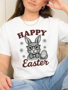 R H1andDrawn Bunny Easter T1S1Hirt Vintage Rabbit Graphic T1EE - Blanco - Ver 2
