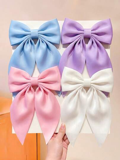 Set de 4 pinzas para el cabello con diseño de lazo, incluye colores rosa, morado, azul y blanco, con diseño de mariposa grande, natural y adorable - Adecuado para niñas y mujeres, apto para uso diario, escuela, vacaciones, salidas, fiestas, para crear un look dulce y encantador