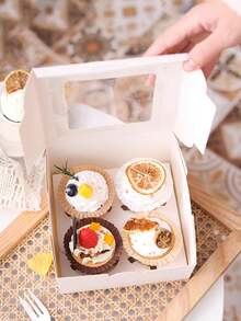 4pcs/8pcs/24pcs White Cardboard Cookie Boxes With Window, Simple Minimalist Packaging For Baked Goods, Cookies, Pastries, Portable And Dust-Proof - View 10
