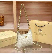 Women's Genuine Cowhide Leather Hobo Handbag Diamond Quilted Pattern Gold Metal Logo Leather Woven Chain Strap Multi-Pockets 3 Ways Carry Luxury Classic Casual Daily Commute Shoulder Crossbody Bag 3 Colors Gift - trắng - Xem 2