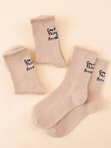 3 Pairs Women's Fresh Candy Color Personalized Letter College Style Mid-Calf Socks - Apricot - View 2