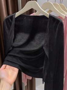 Cárdigan casual de mujer de unicolor y peso ligero, para primavera/verano - Negro - Ver 4