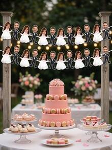 7/14/21pc Custom Photo Bride & Groom Wedding Banner, Personalized Couple Name Cutout Garland, Engagement/Bridal Shower Party Decor, Cute Cartoon Wedding Keepsake - Multicolor - View 3