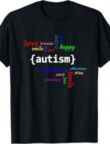 Camia de Concientización sobre el Autismo con Piezas de Rompecabezas Coloridas "Be Kind", Talla Pequeña, Transpirable y Cómoda - Negro 8 - Ver 1