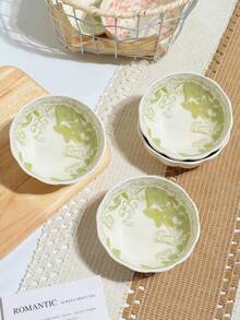 2/4pcs Floral Underglaze Ceramic Dipping Dishes, 4-Inch, Green Floral Pattern, Cute Pumpkin Shape, Suitable For Home Kitchen, Parties, Restaurants, Microwave And Oven - Multicolor - View 7