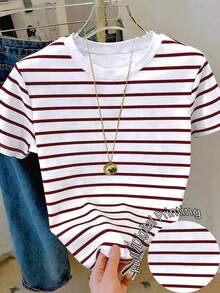 Camiseta de manga corta de cuello redondo con estampado de leopardo casual para mujer, verano - Multicolor 9 - Ver 6