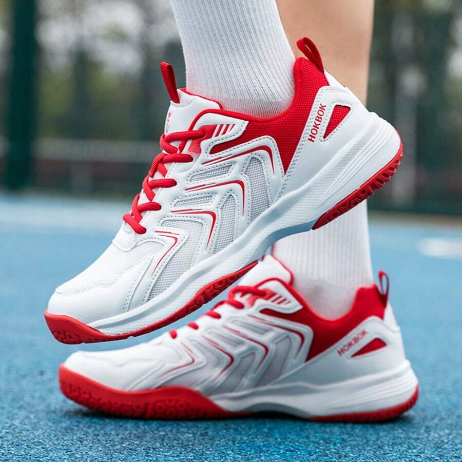 New Breathable Professional Shock-Absorbing Sports Running Shoes, Lightweight Casual Badminton Shoes For Men - White and Red - View 1