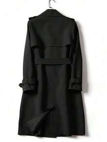 Abrigo de mujer versátil y elegante para otoño/invierno, abrigo largo de trench casual y de moda para ir al trabajo, abrigo midi de estilo británico para primavera - Negro - Ver 6