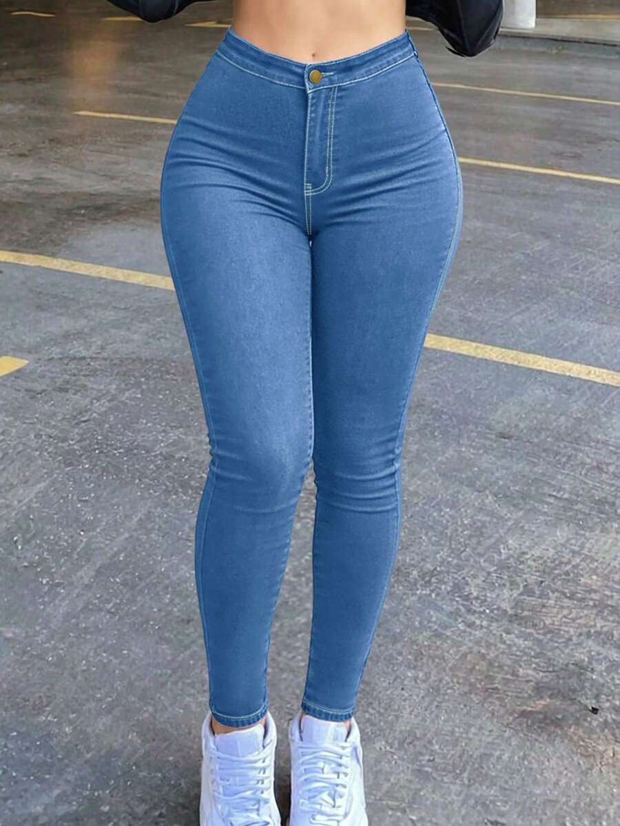 Womens Classic High Waisted Skinny Stretch Curvy Butt Lifting Jeans Slim Fit Denim Pants(The Size Is Too Large, It Is Recommended To Take A Smaller Size) - 中藍 - 查看 1