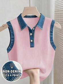 Camiseta de tirantes casual de mujer con estampado de rayas y bordado para el verano - Multicolor 4 - Ver 1