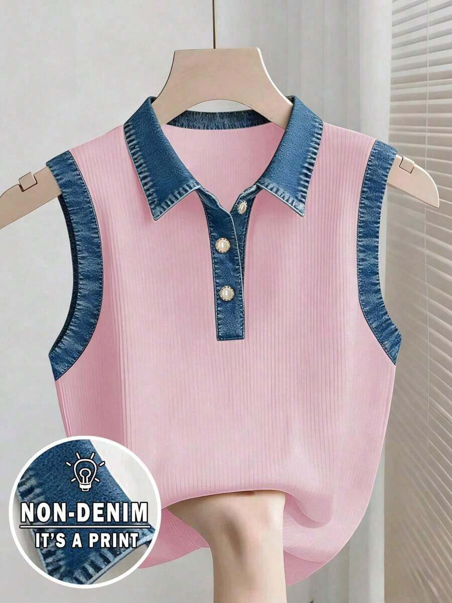 Camiseta de tirantes casual de mujer con estampado de rayas y bordado para el verano - Multicolor 4 - Ver 1