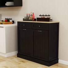 Two Drawers And Two-Compartment Tilt-Out Trash Cabinet Kitchen Trash Cabinet-Black - Black1 - View 2