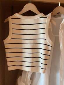 Camiseta de tirantes casual y versátil con cuello redondo y rayas para mujer - Multicolor 14 - Ver 4