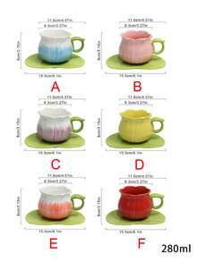 1 Set Delicate Gradient Lily Of The Valley Ceramic Coffee Cup & Saucer, Afternoon Tea - Multicolor - View 12