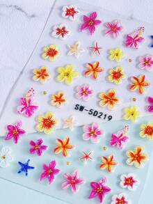 2片5D立体芙蓉花美甲贴纸，彩色法式花卉和海星图案自粘美甲贴花，热带夏季花卉美甲装饰，适合度假、海滩派对和日常DIY美甲 - 彩色 - 查看 9