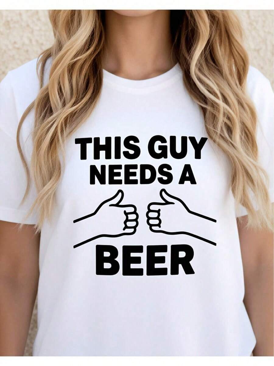 Camiseta de mujer divertida con temática de cerveza, conjunto casual de verano para fiesta y celebración, camiseta de mujer 2D, diseño casual holgado, ligeramente extendida100% Cotton - Blanco - Ver 1