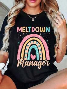 1 Piece Meltdown Manager T-Shirt For Nurseries And Childcare Centers, Short Sleeve, Casual Graphic T-Shirt For Men And Women, 180g, 100% Soft Cotton. - 黑色 - 查看 5