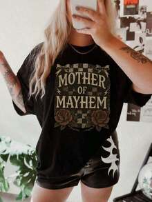 1 pieza Camiseta Oversized Mother Of Mayhem, Camiseta Atrevida para Mamá, Regalo para Mamá Genial, Camiseta Divertida para el Día de la Madre, Camiseta para Mamá Cansada, Camiseta Gráfica para Mamá, 180g, Camisetas de Verano para Mujer, Ropa 100% Algodón para Mujer, Camisetas Gráficas para Mujer, 180g 100% Algodón Suave - Negro - Ver 1