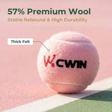 CWIN 2包粉色板式网球，57%羊毛毡材质，密封罐装加压网球，耐用训练球，适合初学者和专业选手 - 彩色 - 查看 5