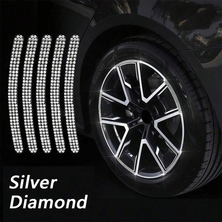 5/20pcs Car Wheel Rim Rhinestone Reflective Stickers, Tire Anti-Scratch Anti-Collision Protective Strips, Suitable For Motorcycle Electric Vehicle Wheel Rim Modification, Luxury Sparkling Rhinestone Design, Exclusive Shiny Decoration Accessories For Your Car - White Diamond Wheel Embossing Stickers - View 1