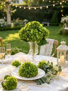 1/3pcs Realistic Touch Hydrangea Flower Head With Stem, White And Light Blue Artificial Hydrangea, Suitable For Home, Kitchen, Wedding Decoration, Plastic Ball-Shaped Flower, No Battery Or Power Required, Perfect For Valentine's Day And Seasonal Decor - Dark Green - View 4
