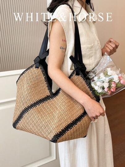 Versatile Woven Straw Bag, Luxury Niche Lightweight Chic Beach Shoulder Bag For Women, New Arrival