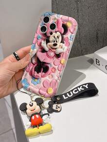 Disney Mickey Mouse Clubhouse Phone Case : 3D Fluffy Pattern Border Protector Phone Soft Phone Case With A Free Cute Mickey Bracelet Chain Lanyard, Mickey, Minnie, Goofy, Donald Duck, Daisy Duck, Pluto, For Apple 17 Promax 17 Pro 16 15 14 13 12 11 Pro Max XS Max X XR Soft Cover Summer Phone Case - trắng - Xem 4