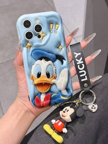 Disney Mickey Mouse Clubhouse Phone Case : 3D Fluffy Pattern Border Protector Phone Soft Phone Case With A Free Cute Mickey Bracelet Chain Lanyard, Mickey, Minnie, Goofy, Donald Duck, Daisy Duck, Pluto, For Apple 17 Promax 17 Pro 16 15 14 13 12 11 Pro Max XS Max X XR Soft Cover Summer Phone Case - 白色 - 查看 5