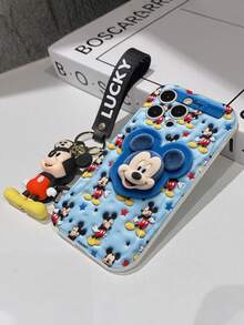 Disney Mickey Mouse Clubhouse Phone Case : 3D Fluffy Pattern Border Protector Phone Soft Phone Case With A Free Cute Mickey Bracelet Chain Lanyard, Mickey, Minnie, Goofy, Donald Duck, Daisy Duck, Pluto, For Apple 17 Promax 17 Pro 16 15 14 13 12 11 Pro Max XS Max X XR Soft Cover Summer Phone Case - 白色 - 查看 7