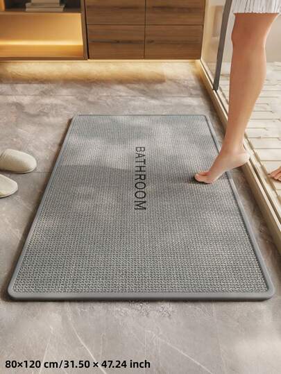 1pc Modern Gray Solid Bathroom Mat, Linen Silica Gel Bathroom Mat, Super Absorbent Silica Gel, Suitable For Entrance, Bathroom, Kitchen, Living Room, Cafe - Hand Wash Only, Bathroom Mat, Bath Mat, Bathroom Rug, Door Mat, Small Rug, Carpet, Floor Mat, Home Decor, Area Rug, Outdoor Mat, Home Decor, Area Carpet, Bedroom Carpet, Washable Carpet