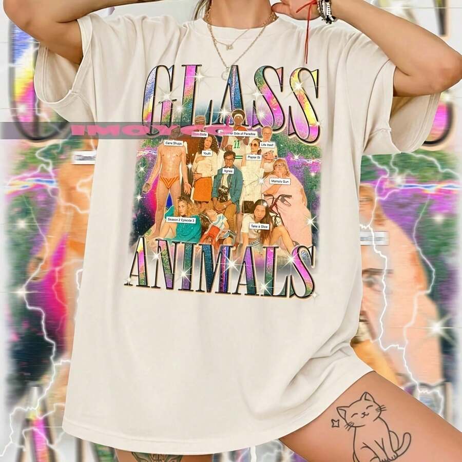 Camiseta de la banda Glass Animals, estilo retro de los 90 Camiseta 100% Algodón Unisex - Playera Casual Premium de Corte Cómodo - Blanco - Ver 1