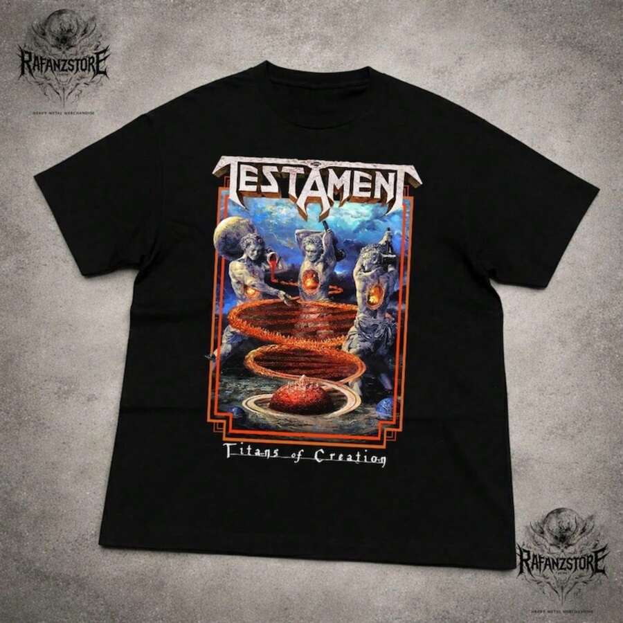 Testament Titans Of Creation T-Shirt – TH1R1ASh Metal Band T1EE, Heavy Metal Album Art Shirt. For Women, 100% Cotton Unisex T-Shirt - Premium Casual Comfortable Fit - 黑色 - 查看 1