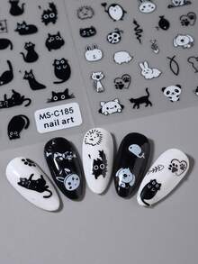 2 miếng nhãn dán nghệ thuật móng tay 3D mèo đen dễ thương Halloween hoạt hình mèo tối tự dính trang trí móng tay Y2K mèo dễ thương ngoan ngoãn DIY làm đẹp móng tay cho nữ - Đen và trắng - Xem 6