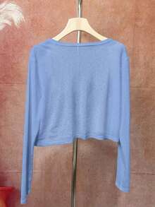 Cárdigan casual de mujer de unicolor y peso ligero, para primavera/verano - Azul - Ver 2