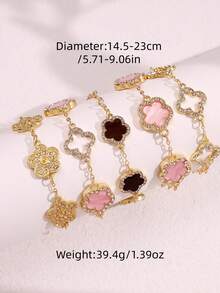 5pcs/Set Gold Flower Bracelet, Fashionable Unique Design, Luxury Vintage Colorful Clover Bracelet Set, Women Gift, Stylish Jewelry For Daily Wear, Festivals And Parties - Multicolor - View 8