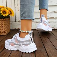 FZY Women's Breathable Mesh Chunky Sneakers, Lightweight Lace-Up Casual Shoes, Non-Slip Thick Sole Running Shoes,Tenis De Mujer With Arch Suppor Halloween - Peach - View 7