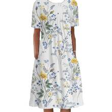 2026 Plus Size Spring/Summer Women's Elegant Flared Dress With Round Neck And Printed Short Sleeves - Color #1 - View 7
