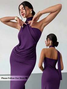 Vestido suelto con mangas acampanadas asimétricas de color marrón moca para mujer, vestido largo de moda, ropa de primavera/verano, adecuado para ir al trabajo, elegante, sexy, vacaciones, playa, estilo bohemio, Hawái, festivales de música, fiestas, atuendo de trabajo - Morado - Ver 1