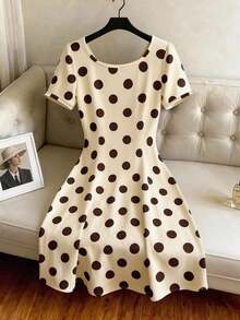 Vestido largo de mujer minimalista y de moda con estampado digital de lunares, regalo para amigos - Multicolor - Ver 2