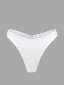 Braguitas de bikini con volantes de unicolor para mujer, sexy y ajustadas, para la playa y celebraciones de Halloween - Blanco - Ver 2
